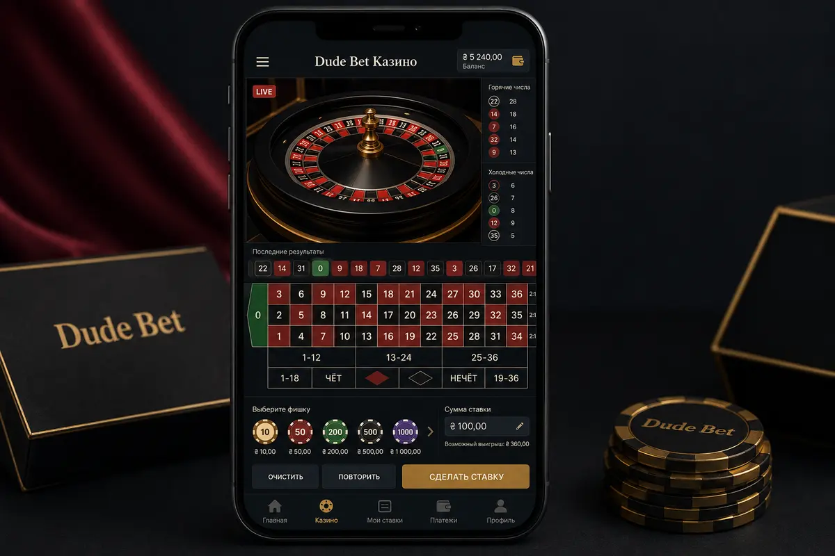 Live-казино Dude Bet — стол с живым дилером на смартфоне