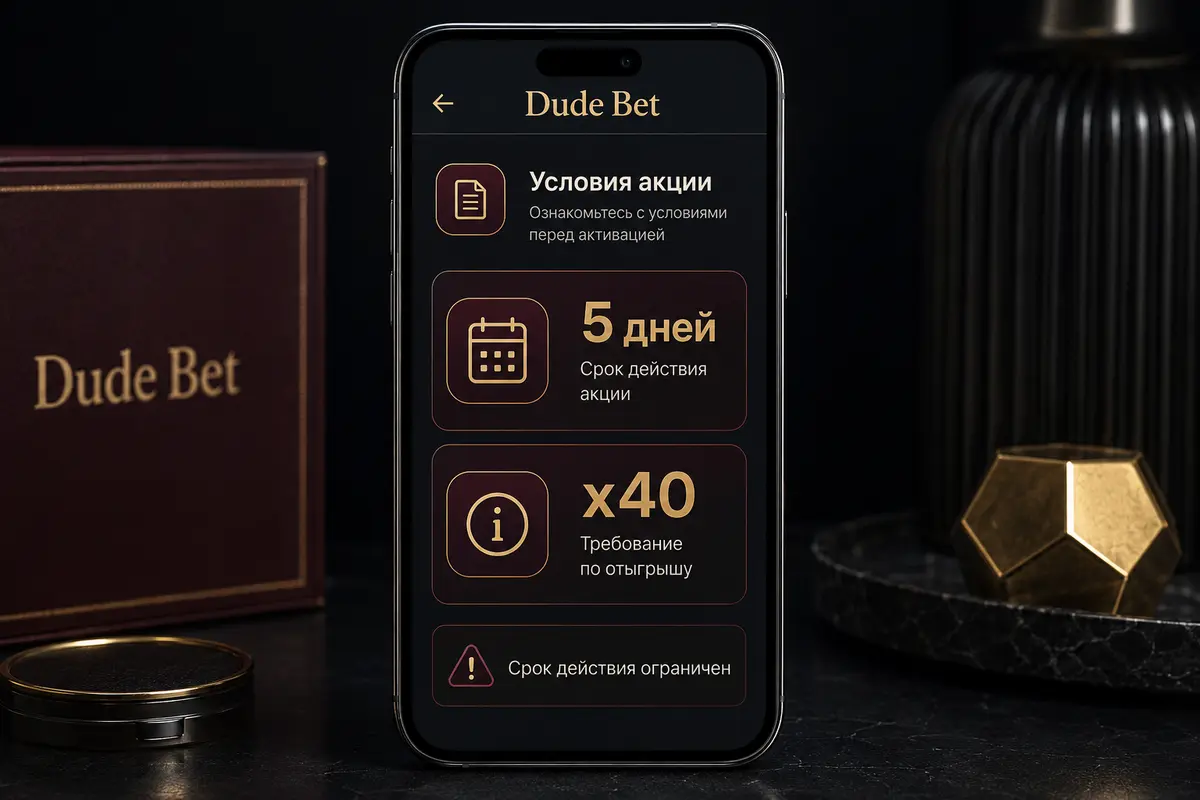 Срок действия промокода и условия отыгрыша Dude Bet